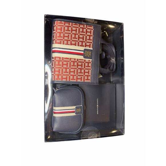 Tommy Hilfiger 2-Piece Tote Bag & Coin Purse Gift Set Navy/Red New in Box - Picture 4 of 11